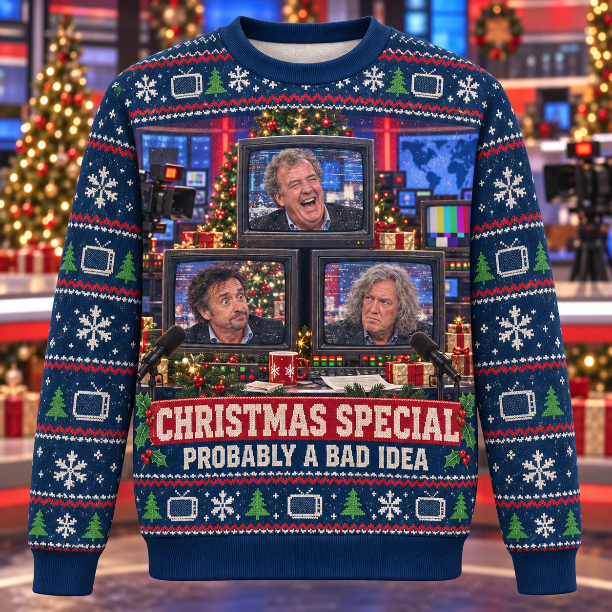 Retro TV Christmas Special Ugly Christmas Sweater Men Women Polyester Crewneck Sweatshirt