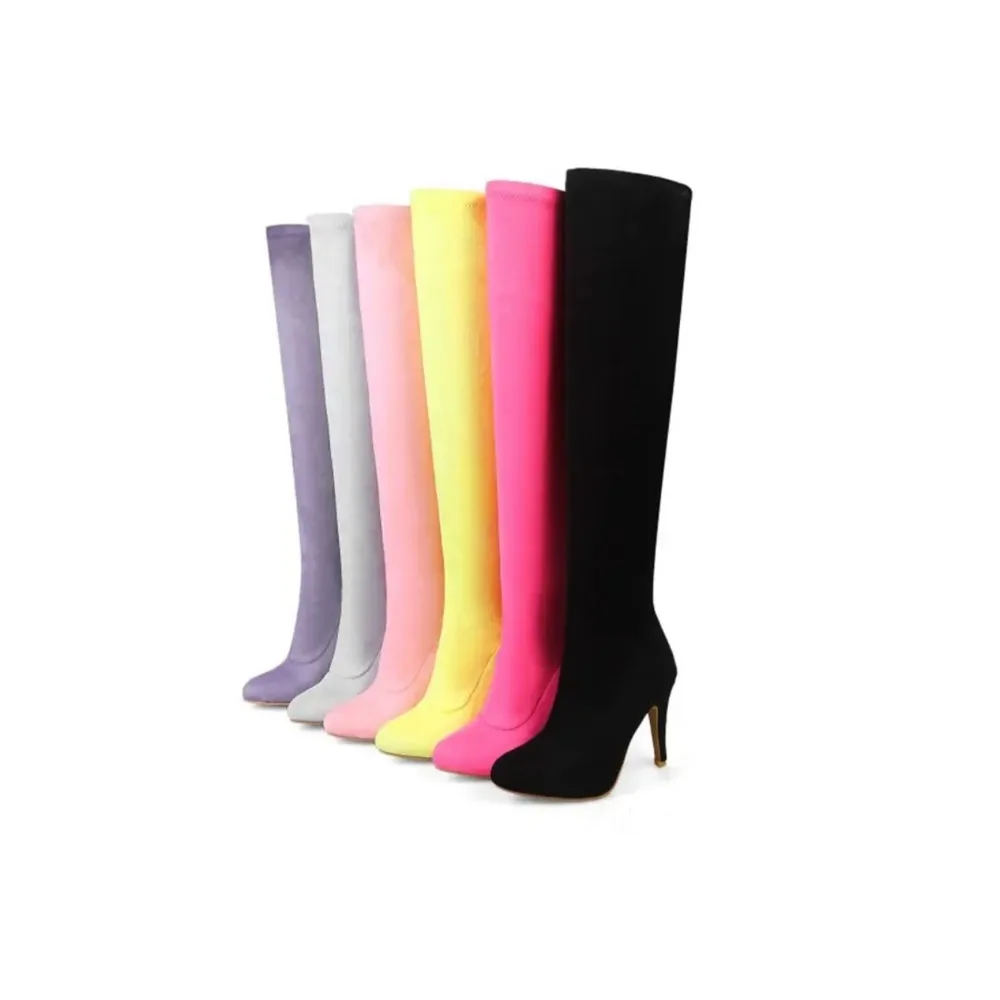 

Thigh High Boots Women Fashion Stretch Beautiful Legs Pointed Thin High Heels Winter Warm Over The Knee Boots Big Size 48 K03