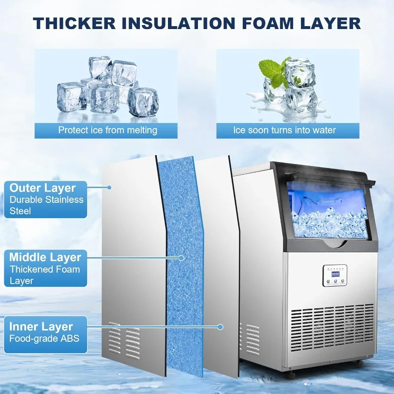 90LBS/24H Ice Maker Machine, Undercounter or Freestanding Stainless Steel Ice Machine with 25LBS, 32 Cubes/Cycle, Self-Cleaning
