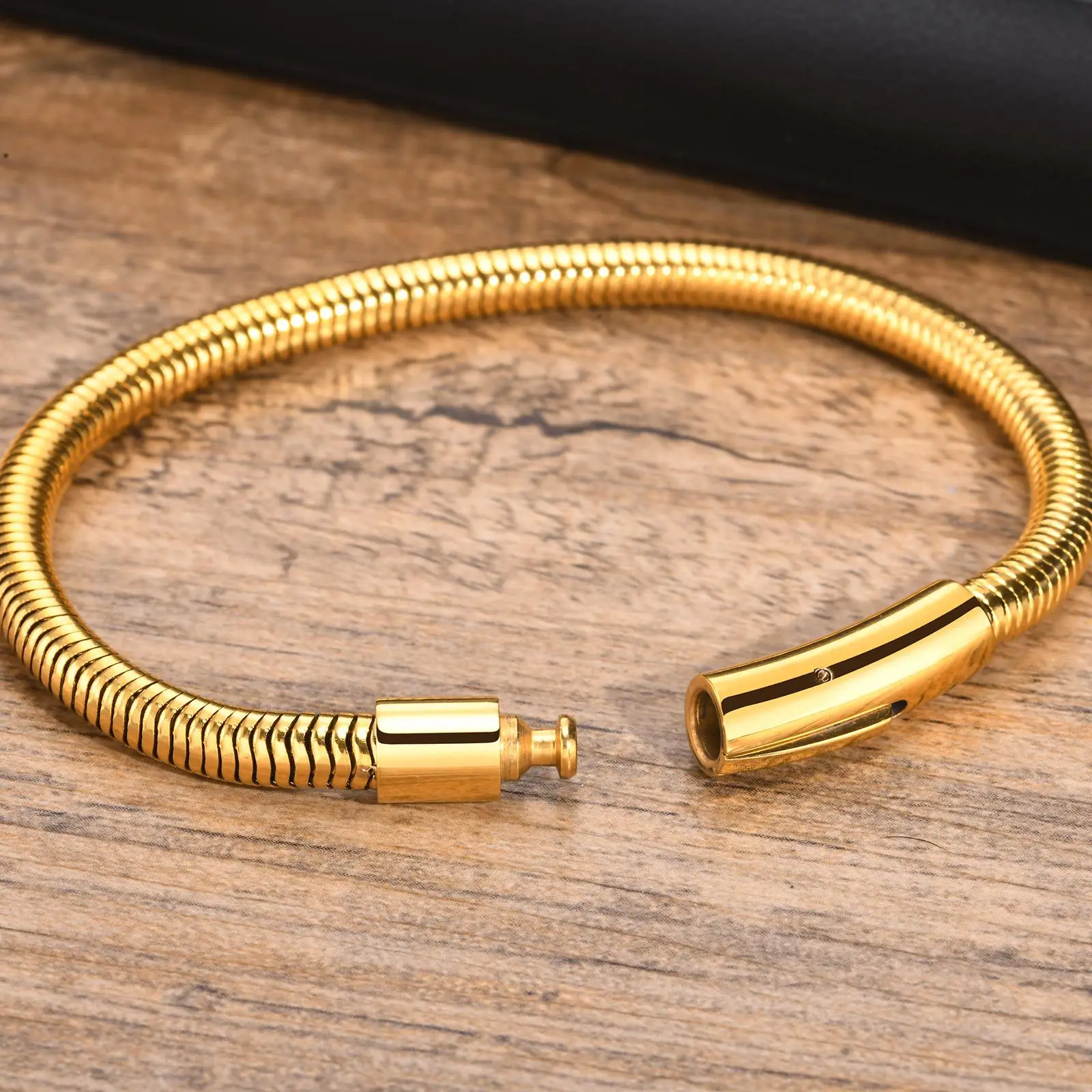 Stainless Steel Button Round Snake Chain Bracelet Men's Women Fashion Jewelry Thick 5mm 8inch n1857