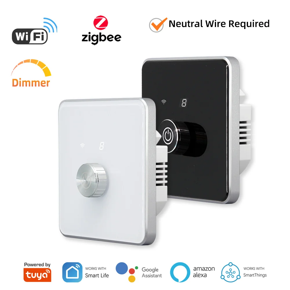 

Tuya WiFi Zigbee Knob Smart Dimmer Switch Rotary Wireless Remote Control Dimming Switch with LED Light Adjust Works Alexa Google