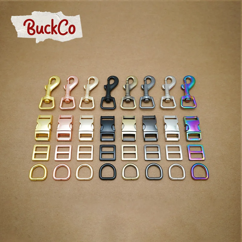 100set/lot (metal buckle+D ring+adjust buckle+metal dog clasp) 15mm webbing plated metal buckle dog cat collar parts 8 colours