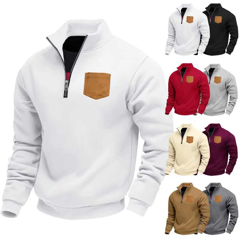 

Весенне-осенние поступления: удобная и повседневная мужская флисовая толстовка с полумолнией и воротником-стойкой и карманами — пуловер, топ больших размеров для мужчин