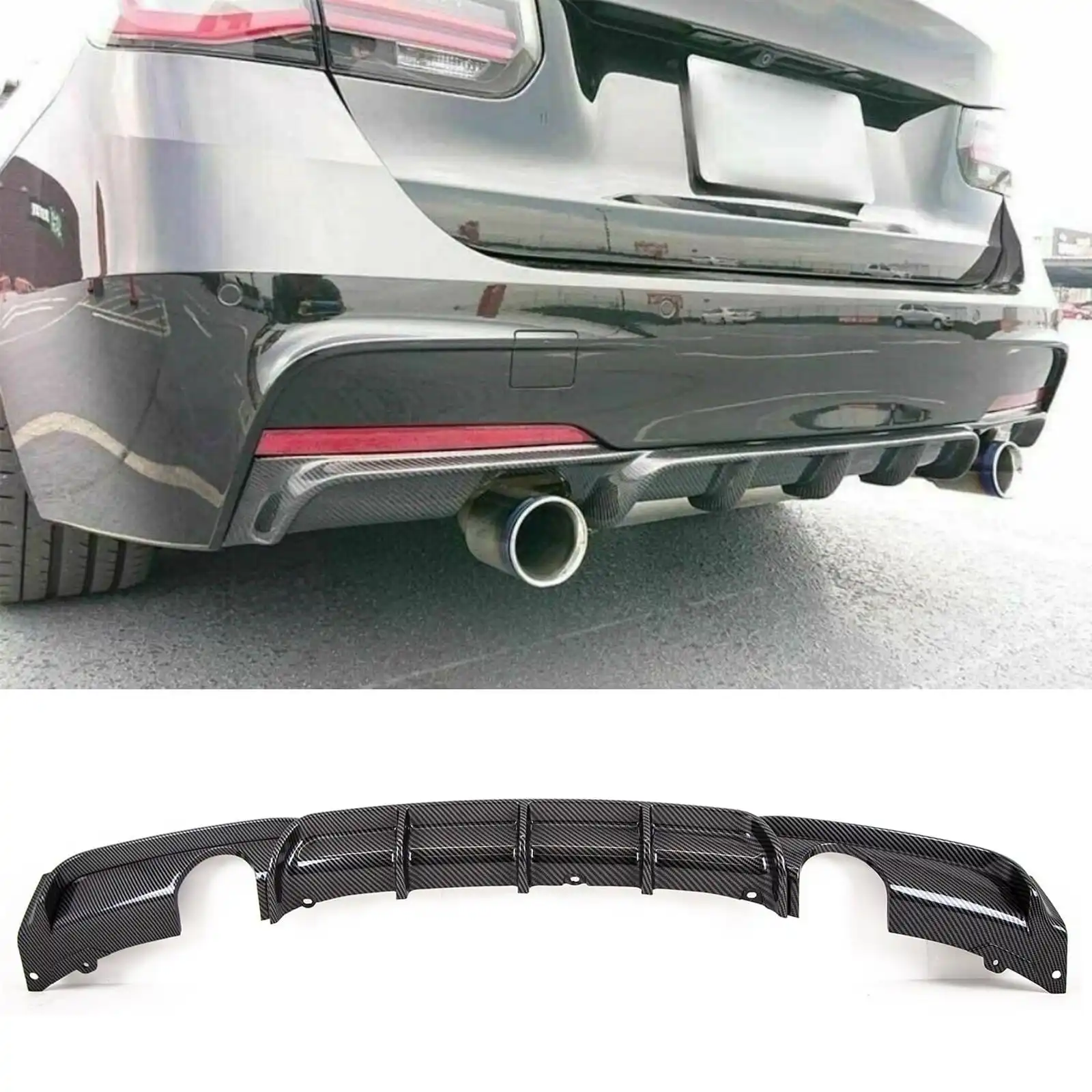 

Carbon Fiber Rear Bumper Diffuser Dual Exhaust For 3 Series F30 F31 340i M Performance M3 conversion