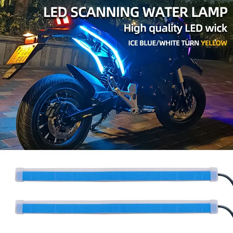 

2pcs Car Motorcycle DRL Daytime Running Light Flexible Waterproof Strip Headlights White Turn Signal Yellow Brake Flow Lights