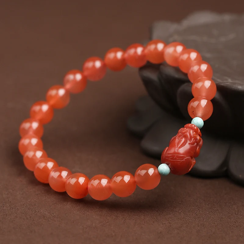 Potala Palace South Red Lucky Elephant Brave Hand String For Men And Women Honey Wax Turquoise With Bead Bracelet As Gift