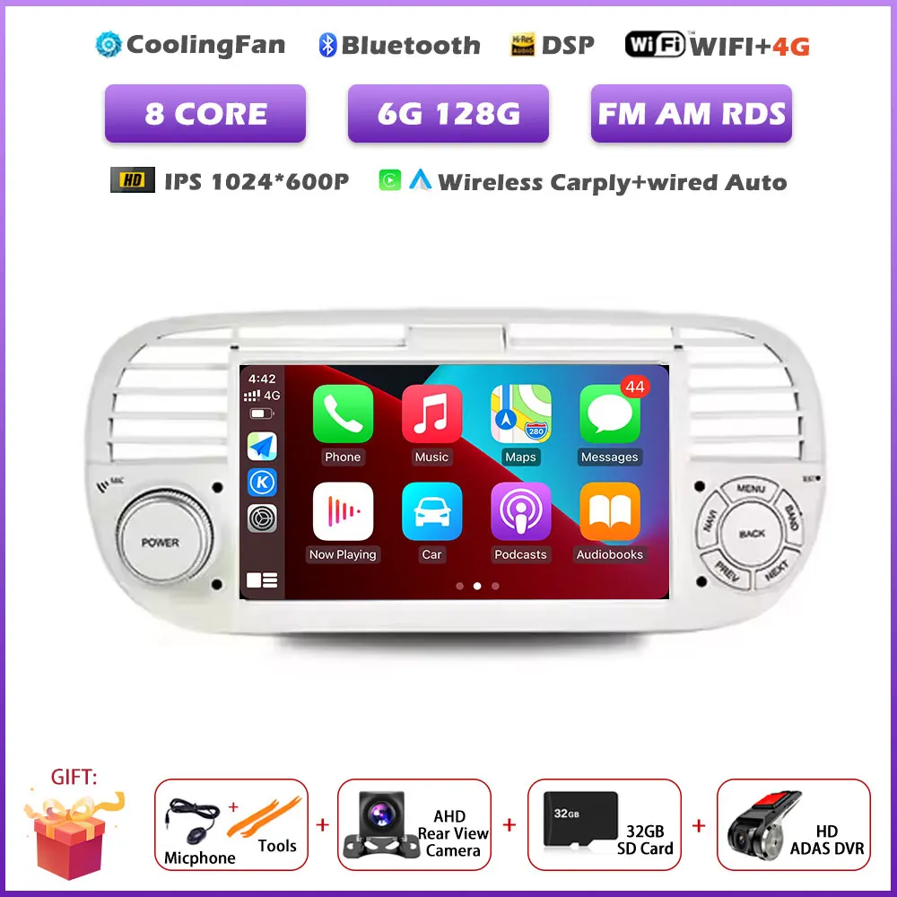 7 inch Android 16 Auto voor FIAT 500 2007-2015 GPS Navigatie Draadloze Carplay Auto Multimedia Videospeler Stereo Autoradio tools BT