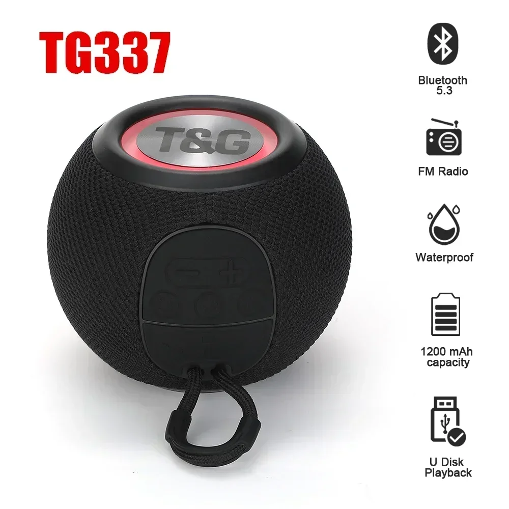 T&G TG337 Bluetooth Speaker Portable TWS Wireless Mini Bass Boombox LED Loudspeaker IPX7 Outdoor Music Player Support BT AUX FM