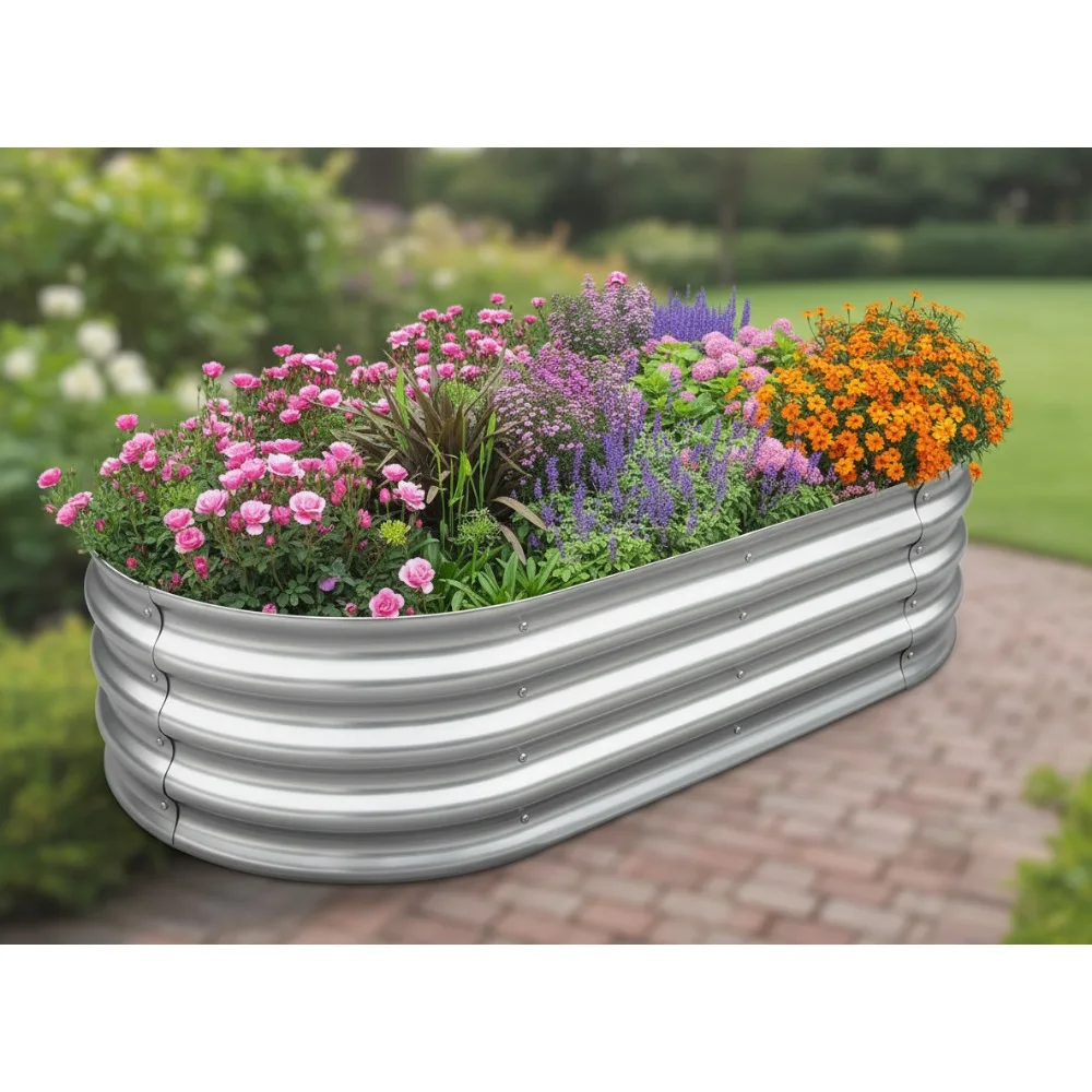 

Galvanized Raised Garden Bed 4x2x1ft Oval Metal Planter Box for Outdoor Vegetables Flowers Easy Assembly