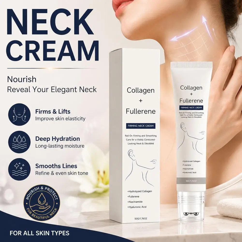 Collagen & Fullerene Firming Neck Cream Double Rollerball Design Fits Neck Contours Deeply Moisturizes Improves Neck Care Lotion