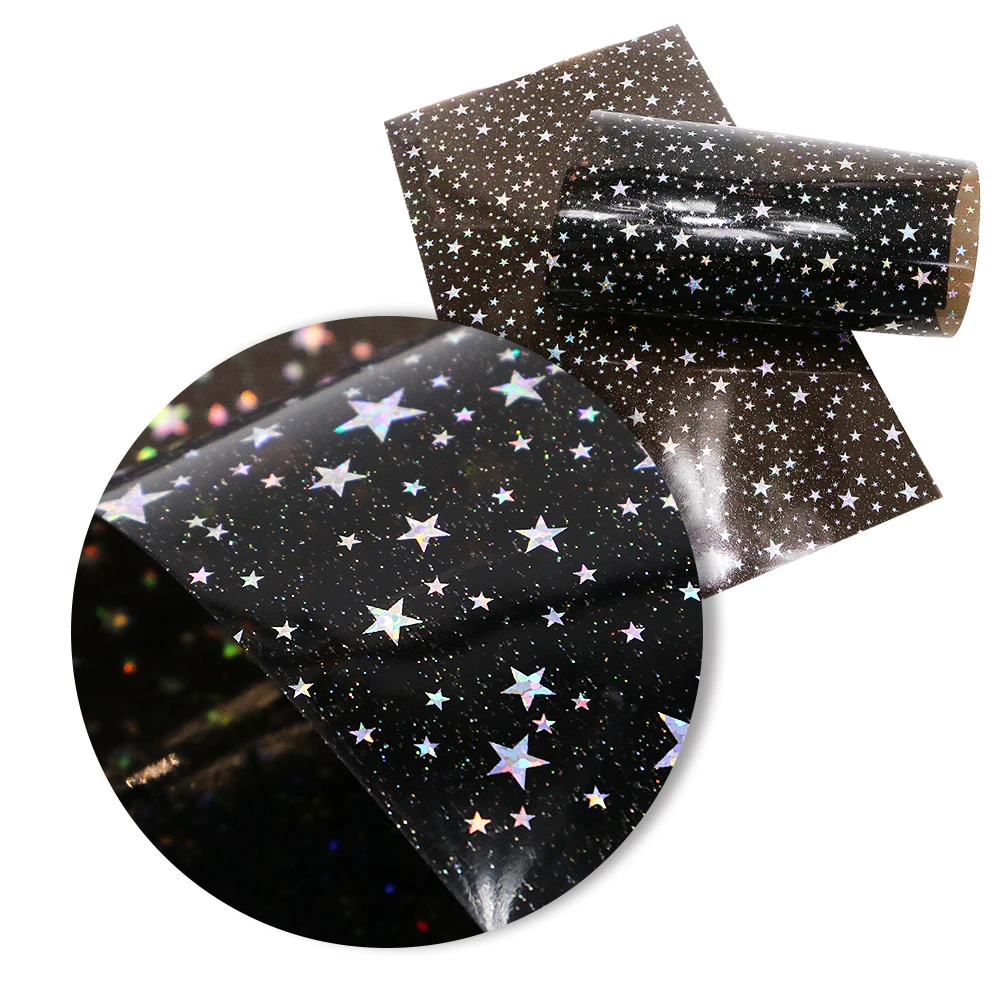Foglio di pelle PVC trasparente s Glitter Star Bows foglio di vinile gelatina per borse artigianali copertina del libro in pelle sintetica fai da te