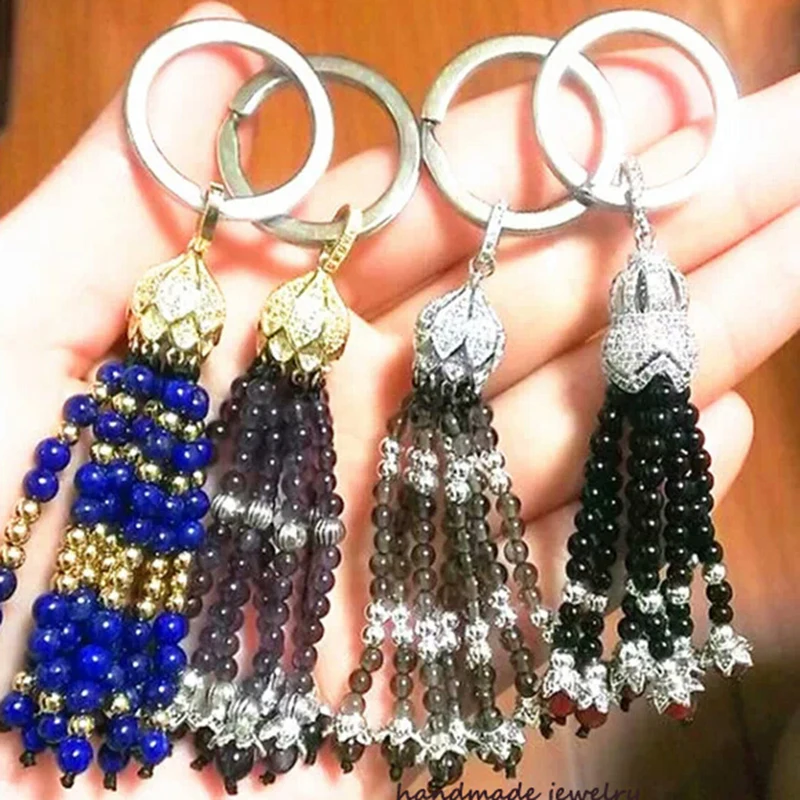JUYA Fashion Retro Beads Tassels End Cap Copper CZ Rhinestone Charms Pendants for DIY Jewelry Accessories Women Necklace Making