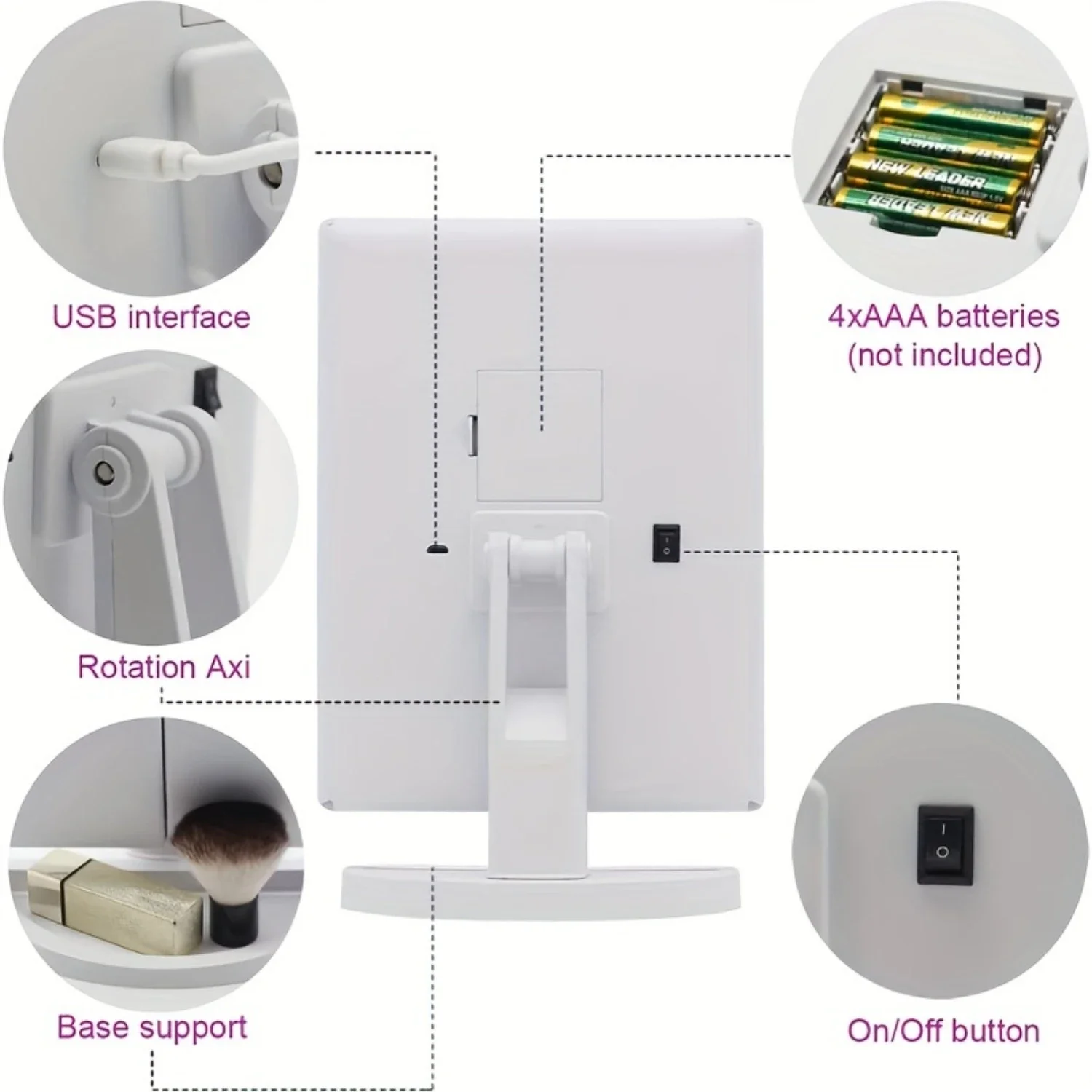 Espejo de maquillaje LED plegable portátil de tres lados con atenuación, espejo de aumento 2X 3X para mesa de maquillaje, inodoro y sobre la marcha, hermoso