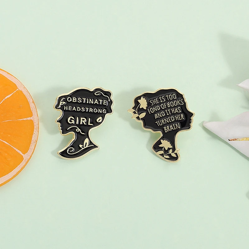 العنيد فتاة قوية المينا دبوس جين أوستن فخر وتحامل الشهيرة إقتباس بروش شارة التلبيب مجوهرات هدية للأصدقاء