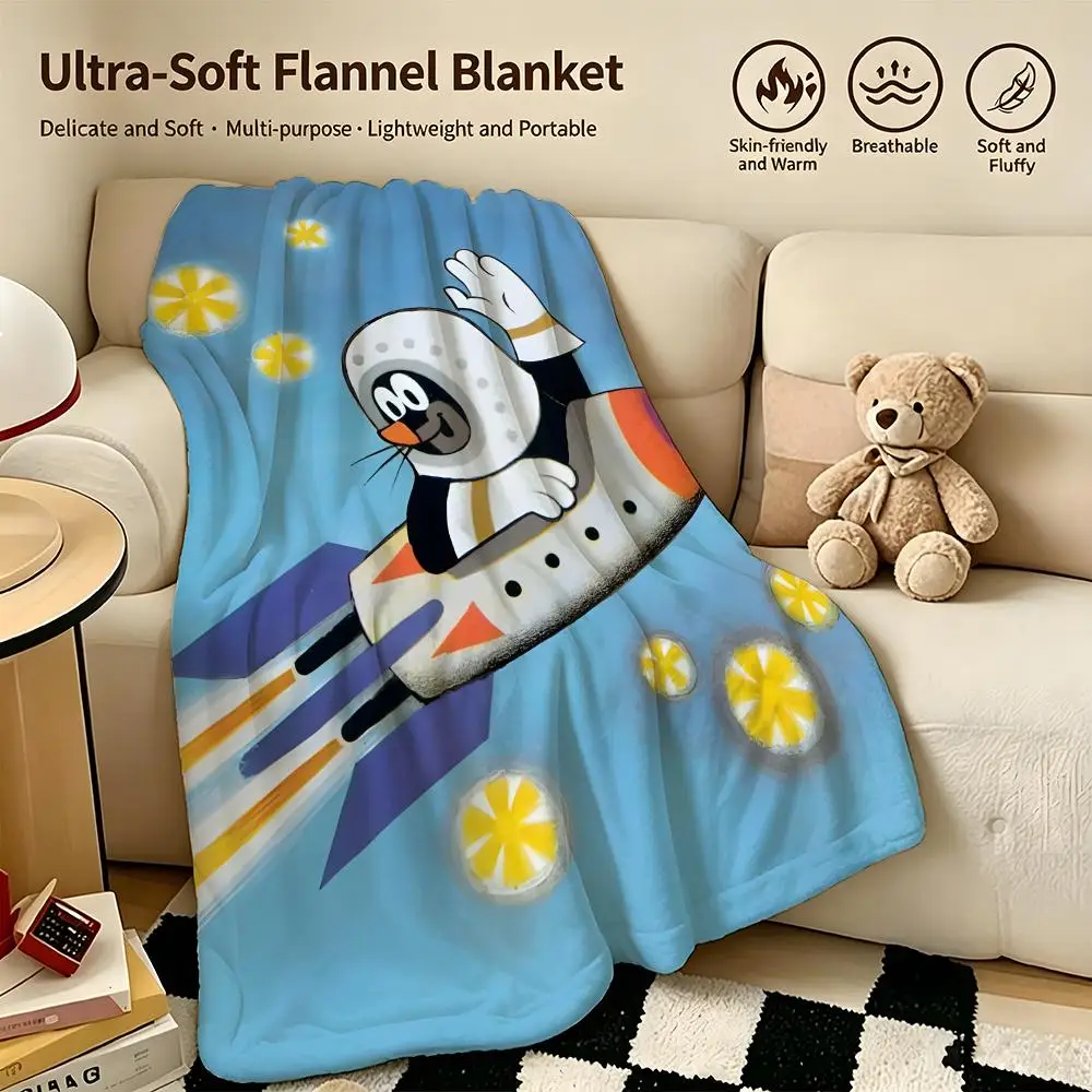 cartoon T-The Little Mole-e Throw Warm Soft Flannel Blanket, Multi-use for Sofa Bed Camping Travel Nap