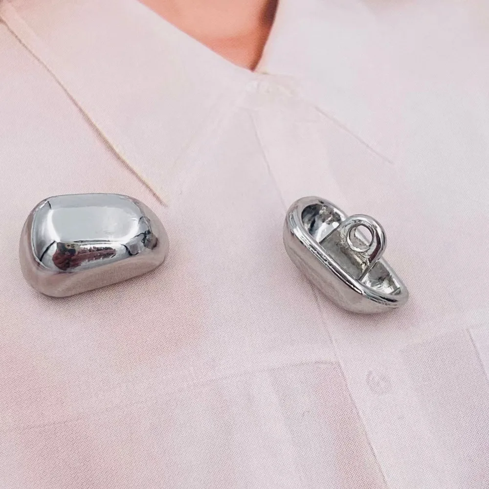 10pcs Irregular Shaped Metal Buttons 12mm Novelty Sloping Surface Shank Buttons Clothing Accessories