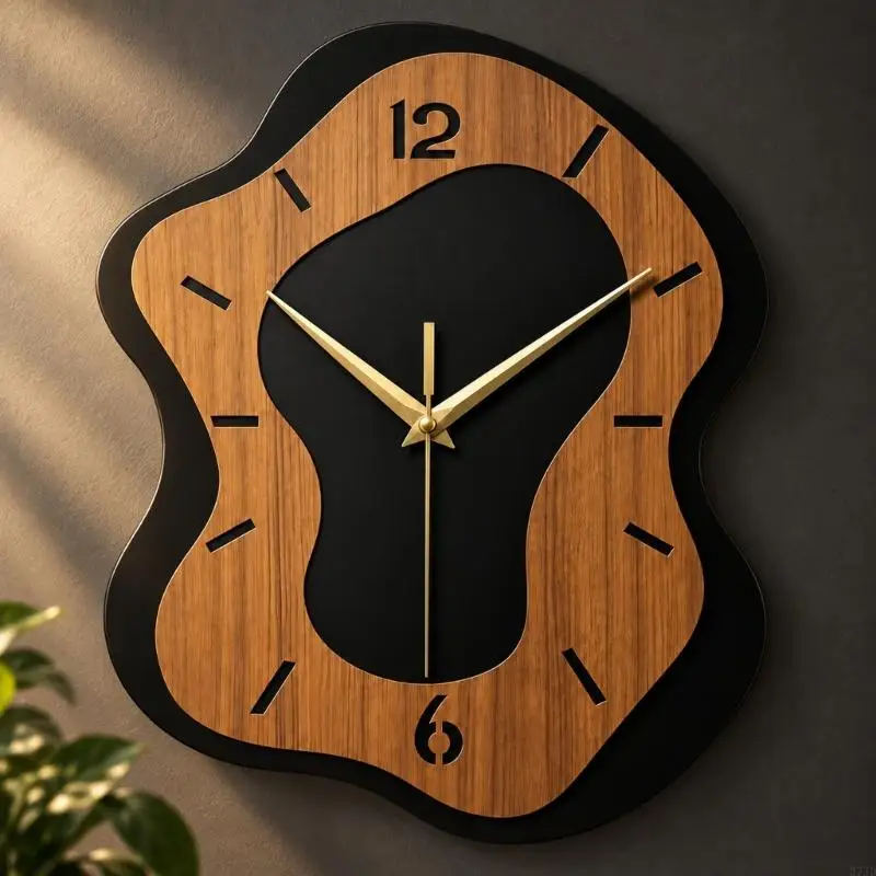 Acrylic Wall Clock Quiet Battery Operated Analogs Clock with Hands and Hour Markers, Black and Wood-Look Brown Face for 37JD