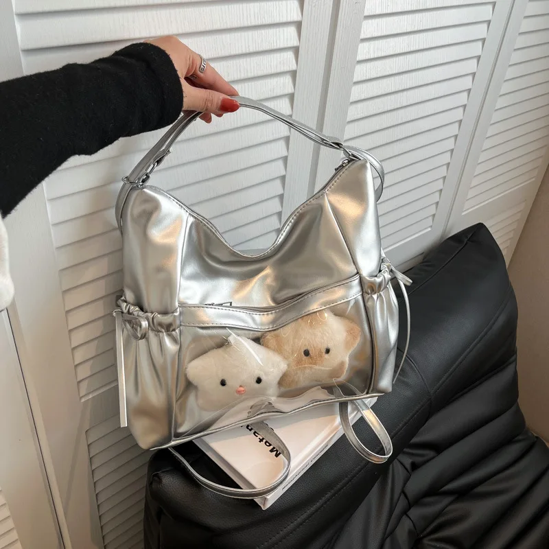 Large Capacity Convertible Shoulder Bags Crossbody Purse Backpack 3 Wear Modes Clear Pocket PU Tote Daily Street Travel Handbag