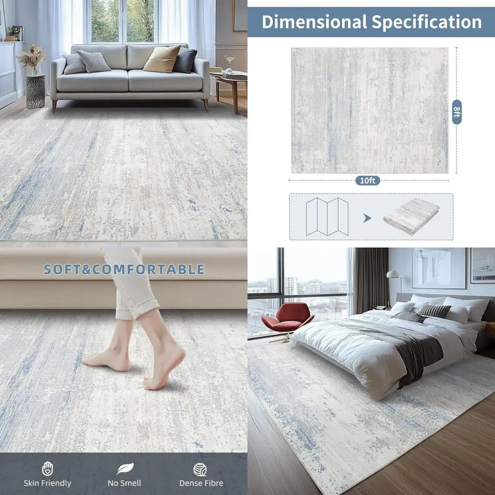 

Washable Rugs 8x10 Area Rugs for Living Room- Modern Abstract Rugs for Bedroom,Dining Room, Large Soft Low Pile Carpet with Non