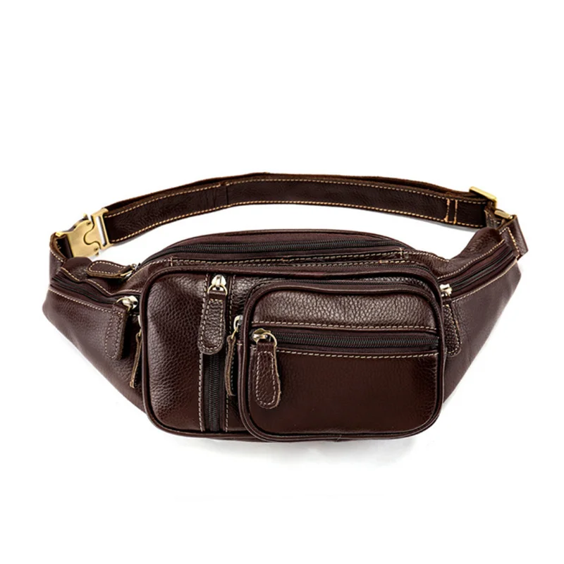 100% Genuine Leather Men Women Fanny Pack Sports Running Waist Bag For Phone Wallets Outside Walking Bags Crossbody Sling