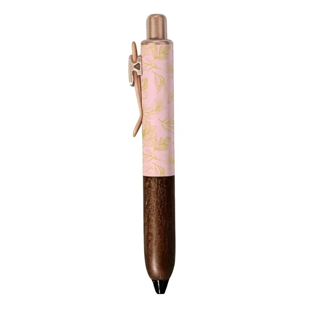 Durable Wood Chubby Gel Pen Vintage Floral Printed Smooth Writing Click Pen Neutral Pen School Office