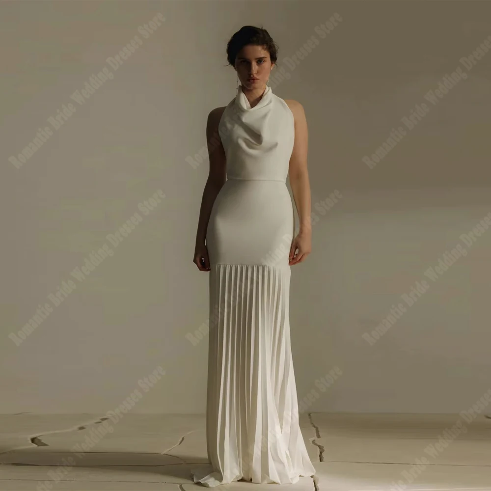 ชุดแต่งงานทรงเมอร์เมดแบบคอ halter สำหรับผู้หญิง ชุดเจ้าสาวเซ็กซี่แบบไม่มีแขน เปิดหลัง ชุดราตรีงานหมั้น ชุดเจ้าสาวแบบสั่งตัด