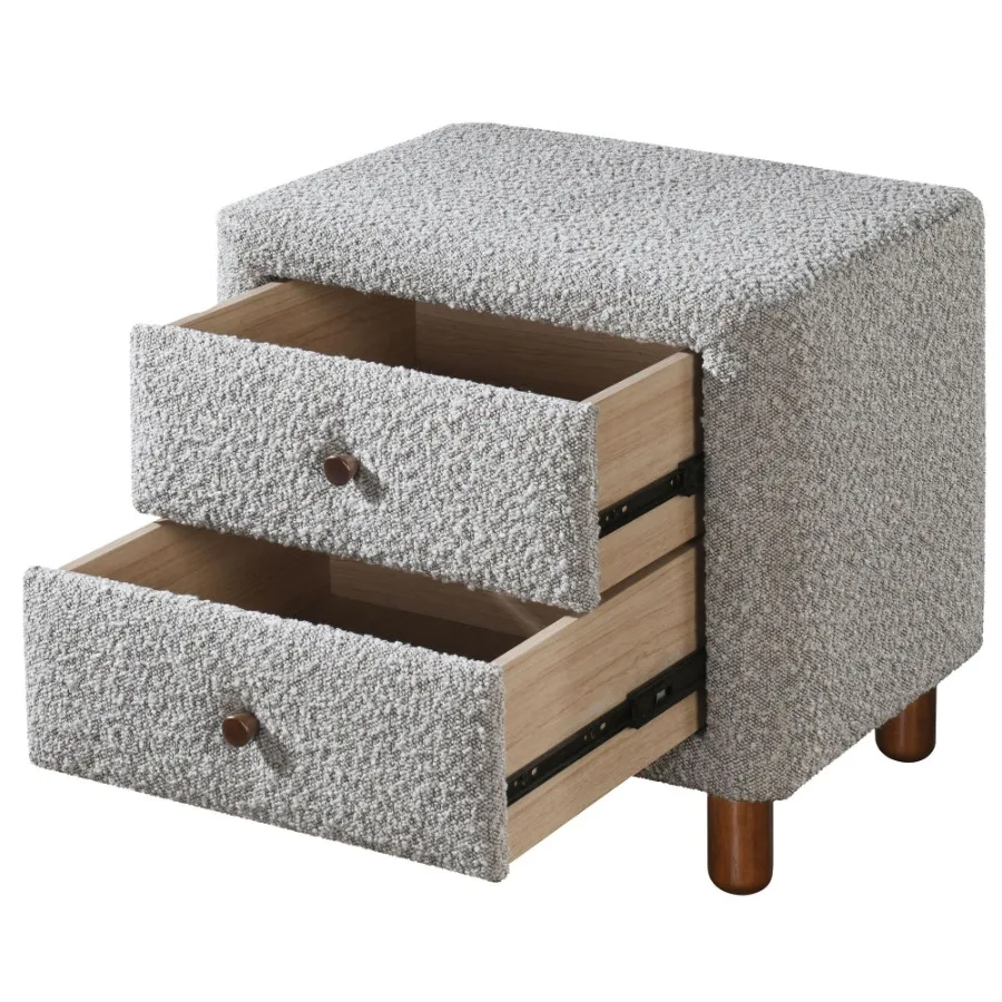Grey Boucle 2-Drawer Upholstered Nightstand