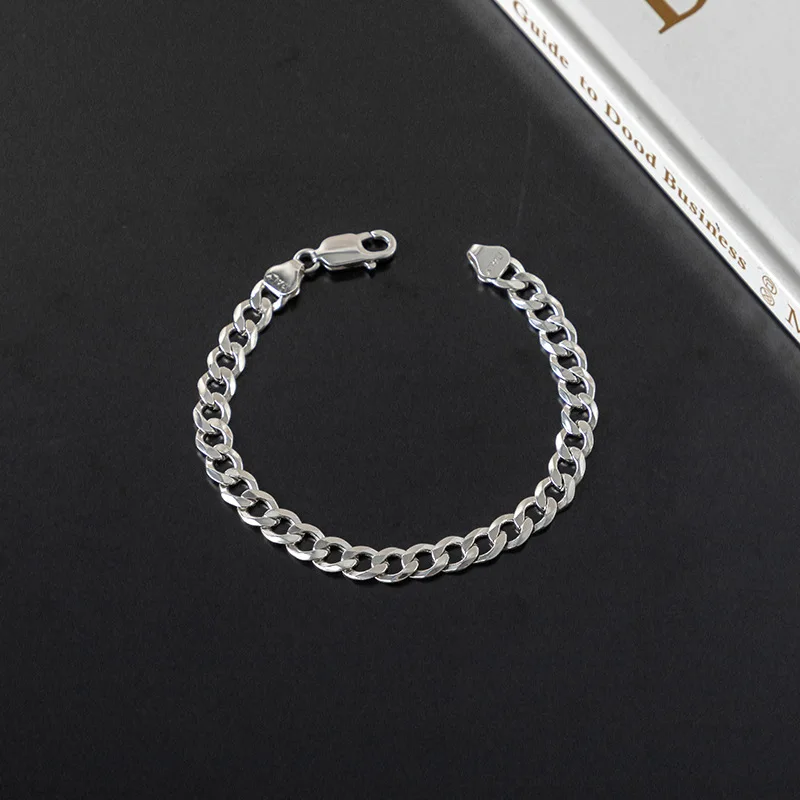 Affordable Luxury Style Jewelrys925Sterling Silver Men's and Women's Hip Hop Bracelet Trendy Style All-Match Chopin Chain Flat C