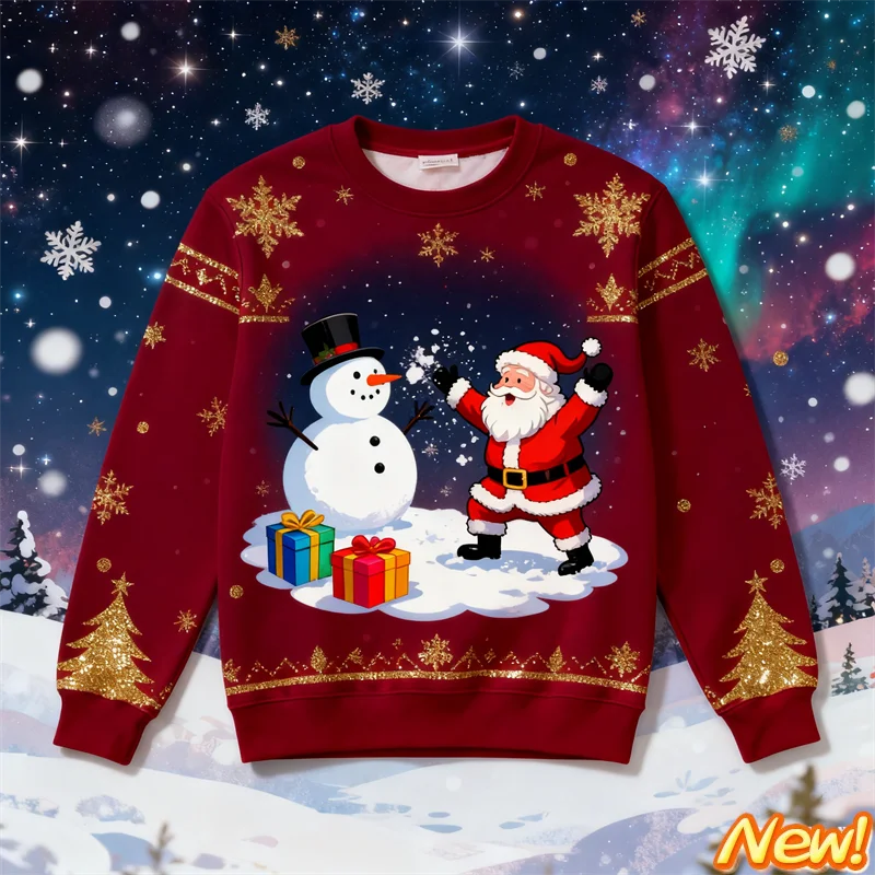 2026 جديد سانتا كلوز الجرافيك القبيح عيد الميلاد سترة ملابس عطلة غير رسمية ثلاثية الأبعاد مطبوعة عيد الميلاد بلوزات فضفاضة الشارع الشهير البلوفرات #3