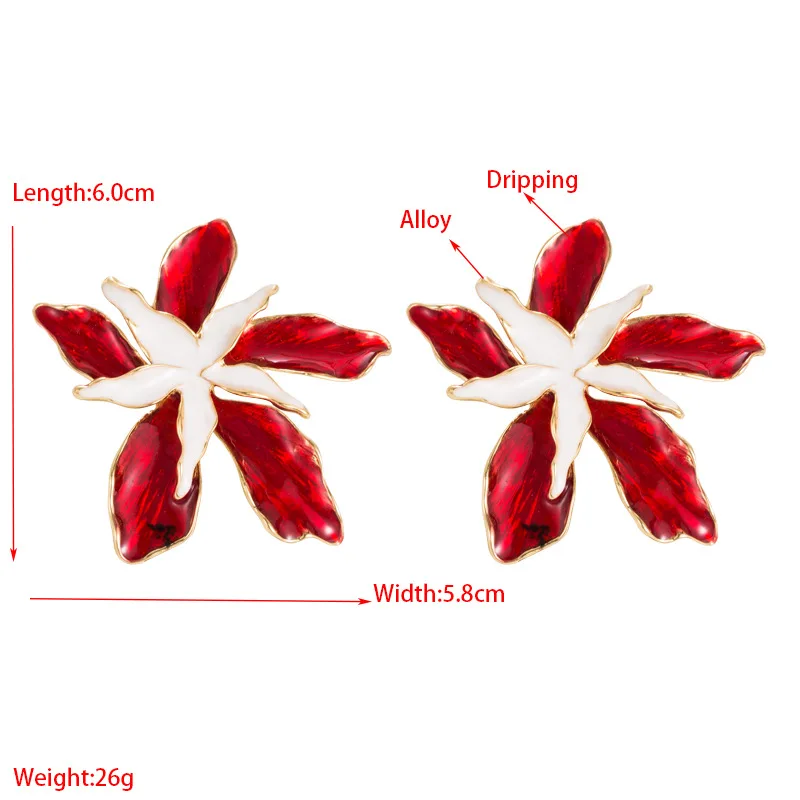 5 Colors Big Flower Leaf Fuchsia Gold Earring for Women Boho Statement Jewelry