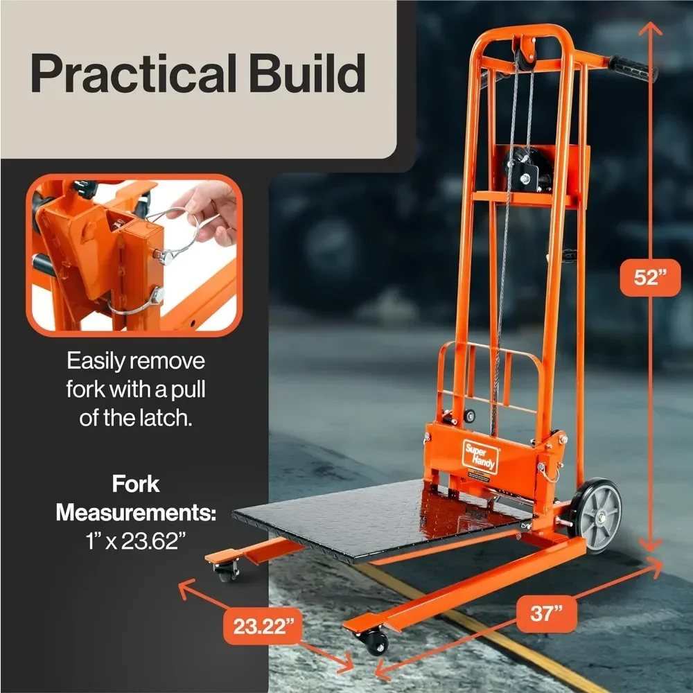 Materiaal Lift Lier Stapelaar, Pallettruck Dolly, Heftafel, Vorklift, 330 Lbs 40 "Max Lift met 8" Wielen