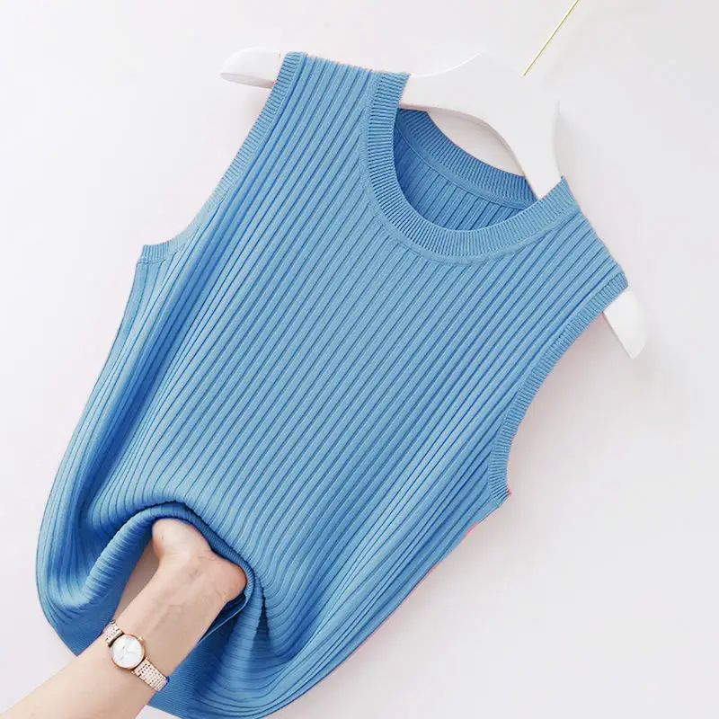 Aesthetic All-match Women Sleeveless Knitted Tank Top Summer Korean Clothing Fashion Female Bottoming Pullover Casual Vest Tops