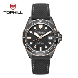 TOPHILL 39.5m NH34 Men's Automatic Watch GMT Sports Swim Ceramic Bezel C3 Luminous 100M Water Resistant Sapphire TD011G
