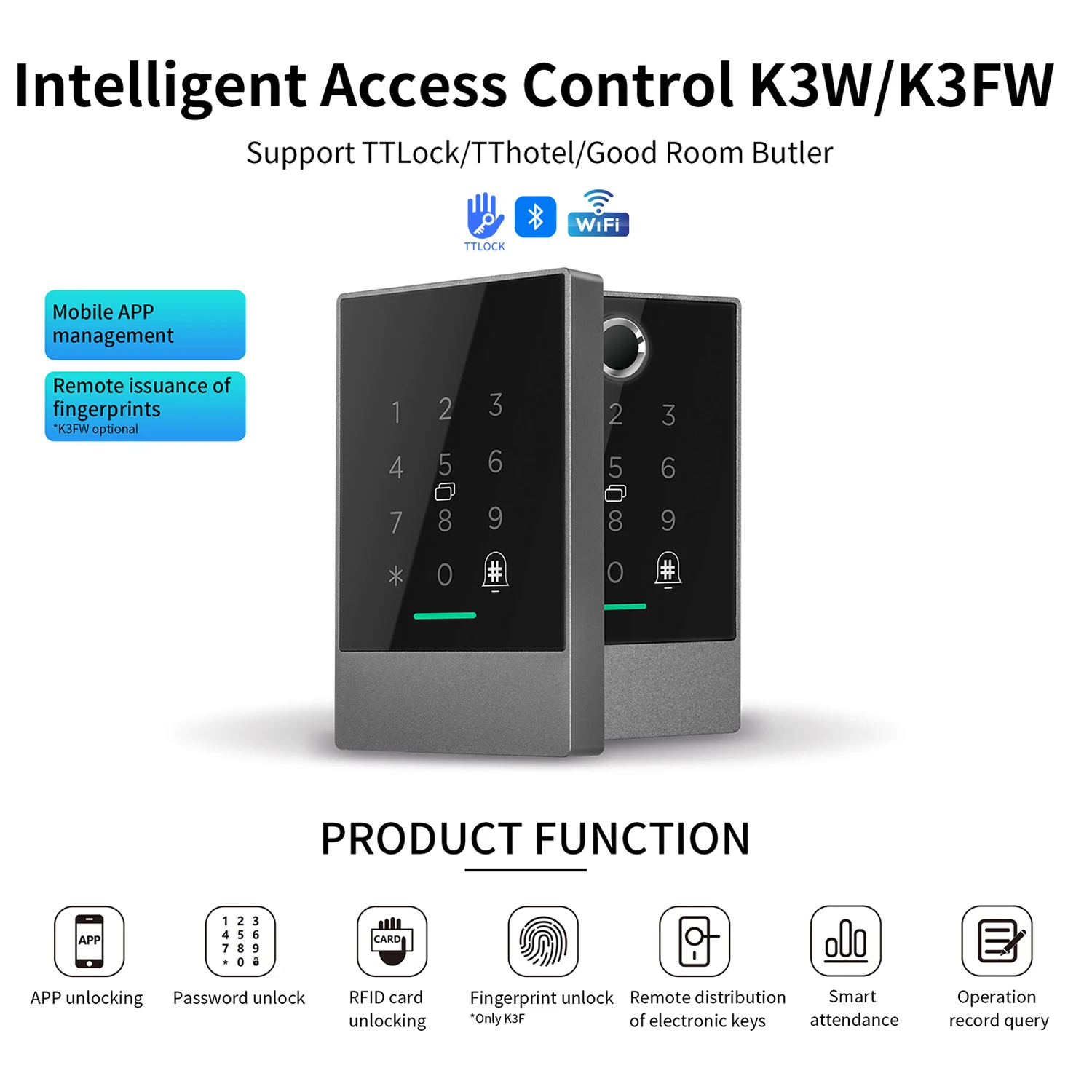 K3W/K3FW TTlock Smart Phone App Access Controller 13.56Mhz Rfid Door Access Control System Door Kit Ip67 Waterproof Reader Nfc