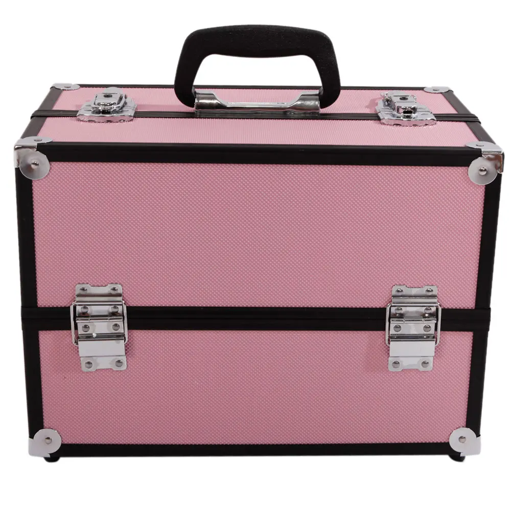 SM-2083 Aluminum Alloy Makeup Train Case Jewelry Box Organizer Pink