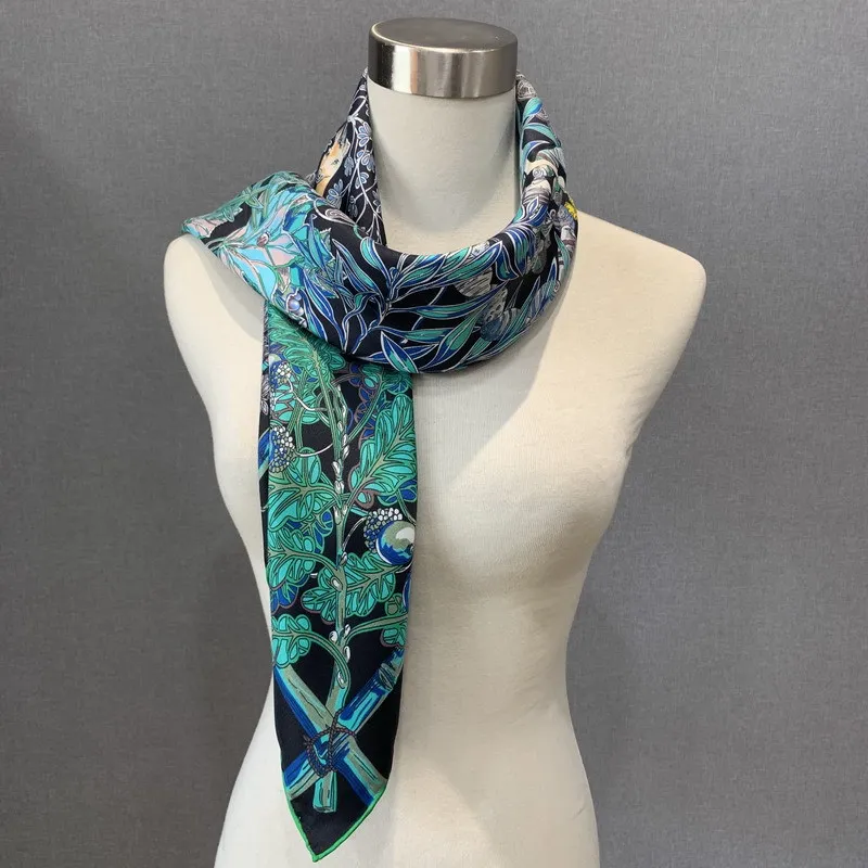 Heavy 100% Twill Silk Scarf Neckerchief 18MM Double Sided Printing Womens Square Fashion Silk Scarf Shawl 88x88CM