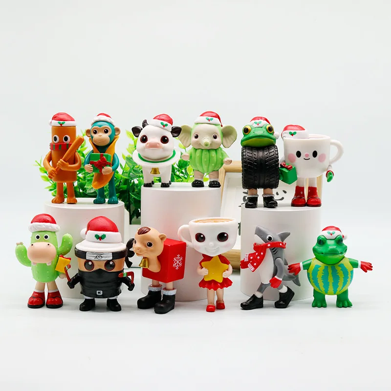12 pçs/set Natal Tung Tung Tung Sahur Action Figure Toy PVC Modelo Italiano Brainrot Tun Tung Tung Sahur Figuras Brinquedo de Natal