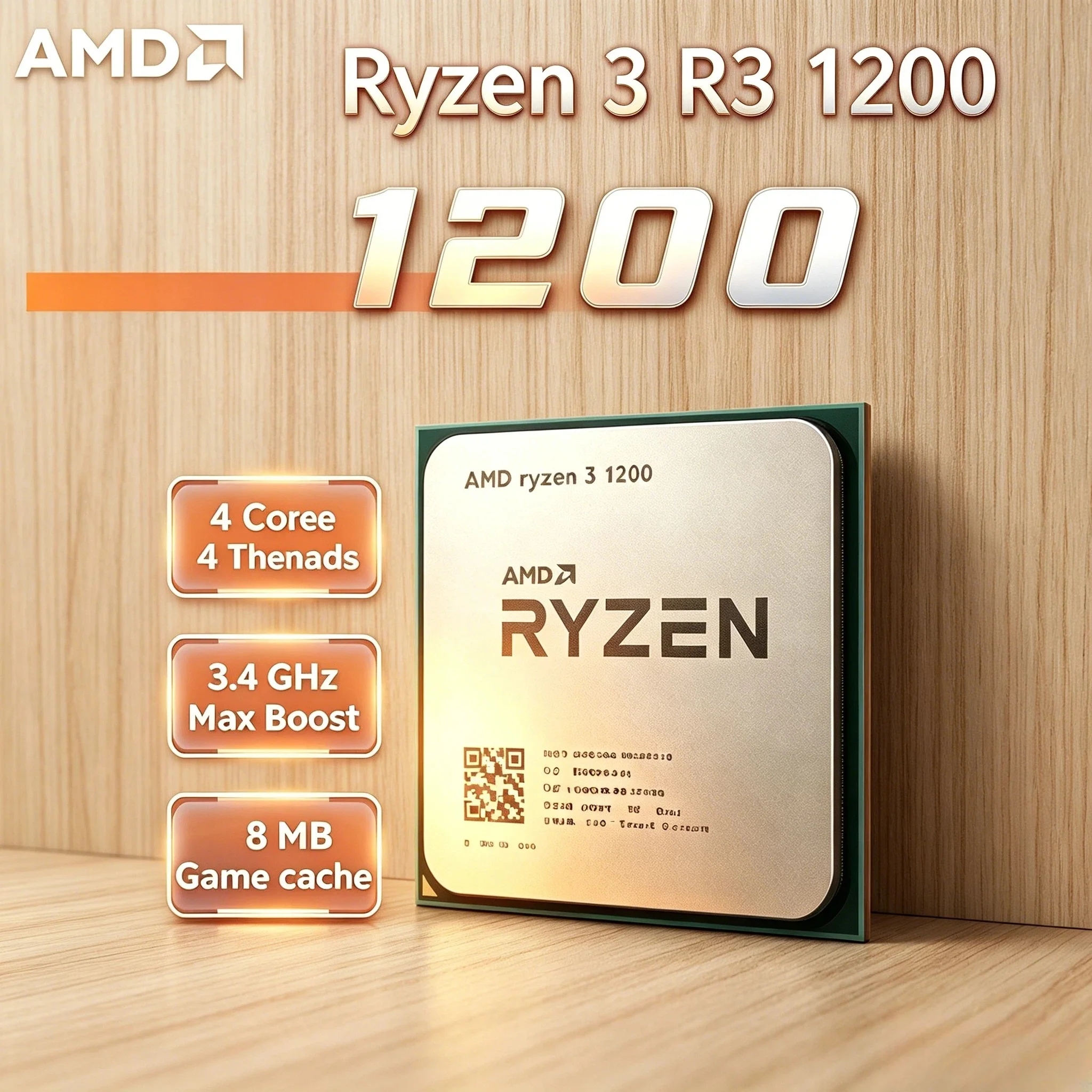 AMD Ryzen 3 1200 4-Core 4-Thread 3.4GHz Unlocked Desktop Processor Socket AM4 Gaming Without Package Max Turbo Gamer