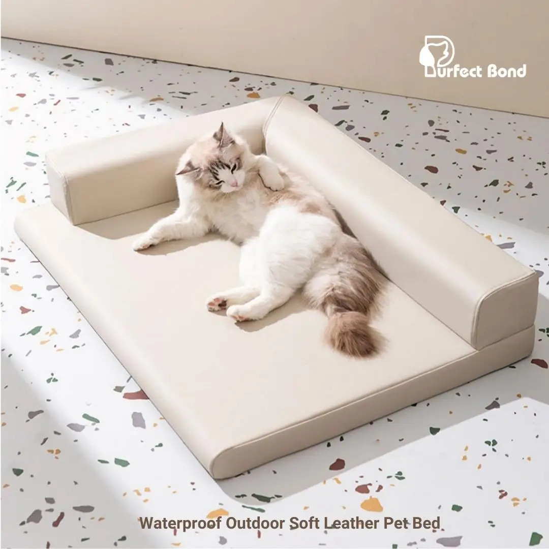 

Waterproof Outdoor Dog and Cat Bed, Soft Leather Pet Bed, Tough with Sides, Easy Clean, Rectangle Puppy Bed with Removable Cover