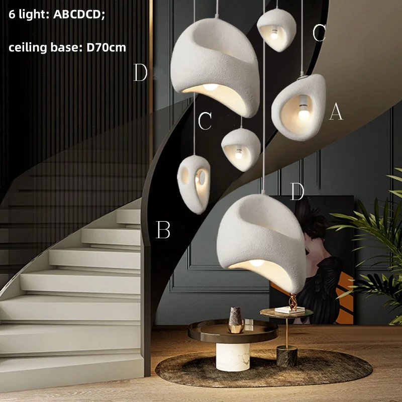 

Nordic Villa Stairs Wabi Sabi E27 Led Pendant Lights Loft Bar Pendant Chandelier Lighting Irregular Lustre Hanging Lamp Fixtures
