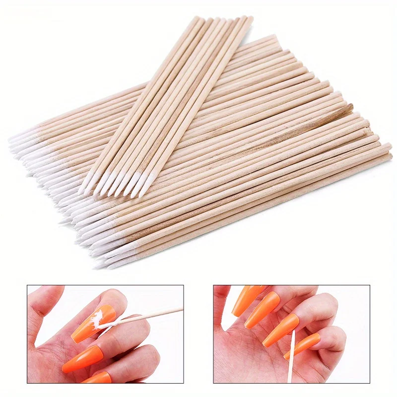 100-500Pcs Nails Wood Cotton Swab Clean Sticks Bud Tip Wooden Cotton Head Manicure Detail Corrector Nail Polish Remover Art Tool