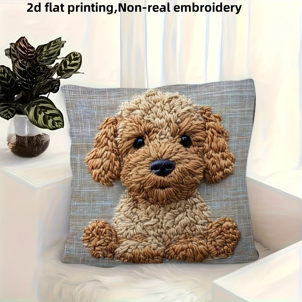 VIKAMA Contemporary Brown Poodle Cushion Covers Bedroom Sofa Square Pillowcase Living Room Chair Pillow Covers Print Home Decor