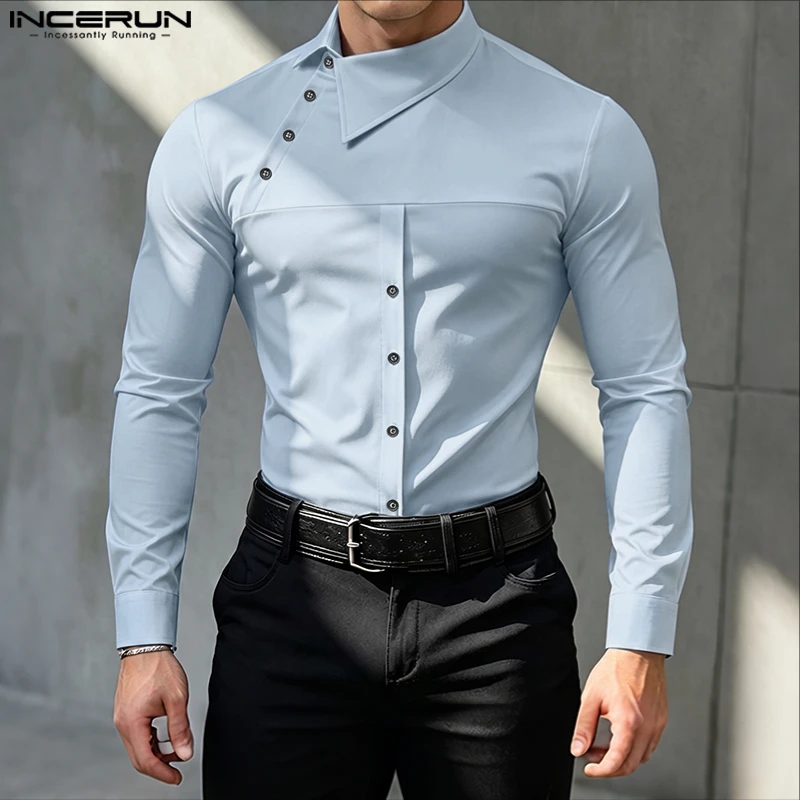 INCERUN Men's Shirt Solid Color Long Sleeve Lapel Casual Men Clothes Streetwear Spring Autumn Shirts Fashion Tops For Man Camisa