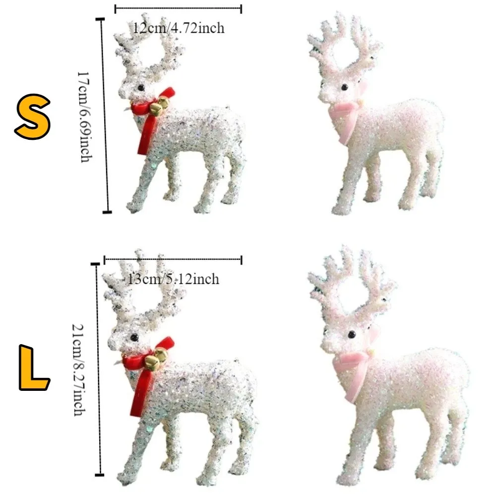 Cartoon Christmas Reindeer Ornaments With Scarf Glittering Deer Statue Decorations With Bell Reindeer Sculpture Party Supplies