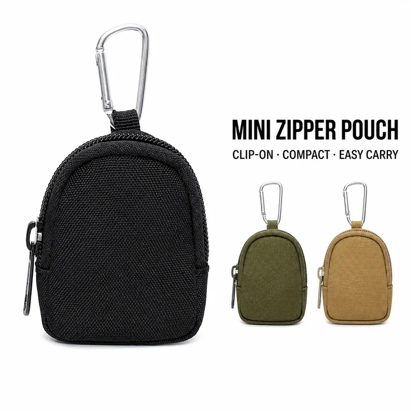Mini Zipper Key Coin Pouch with Carabiner Clip Portable EDC Wallet for Keys Coins Cards Earbuds Outdoor Daily Carry