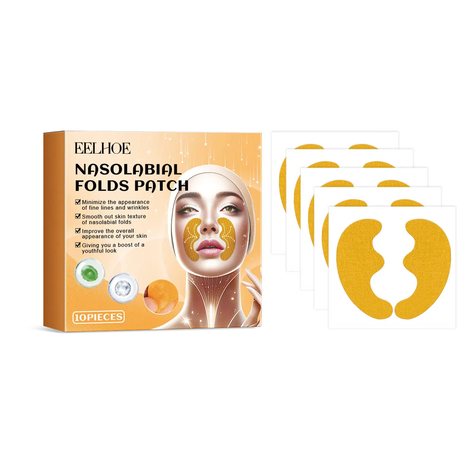 Collagen Face Patches for Wrinkle Centella Asiatica Smooth Crow’s Feet Smile Line Firming Forehead Eyes Nasolabial Folds Patches