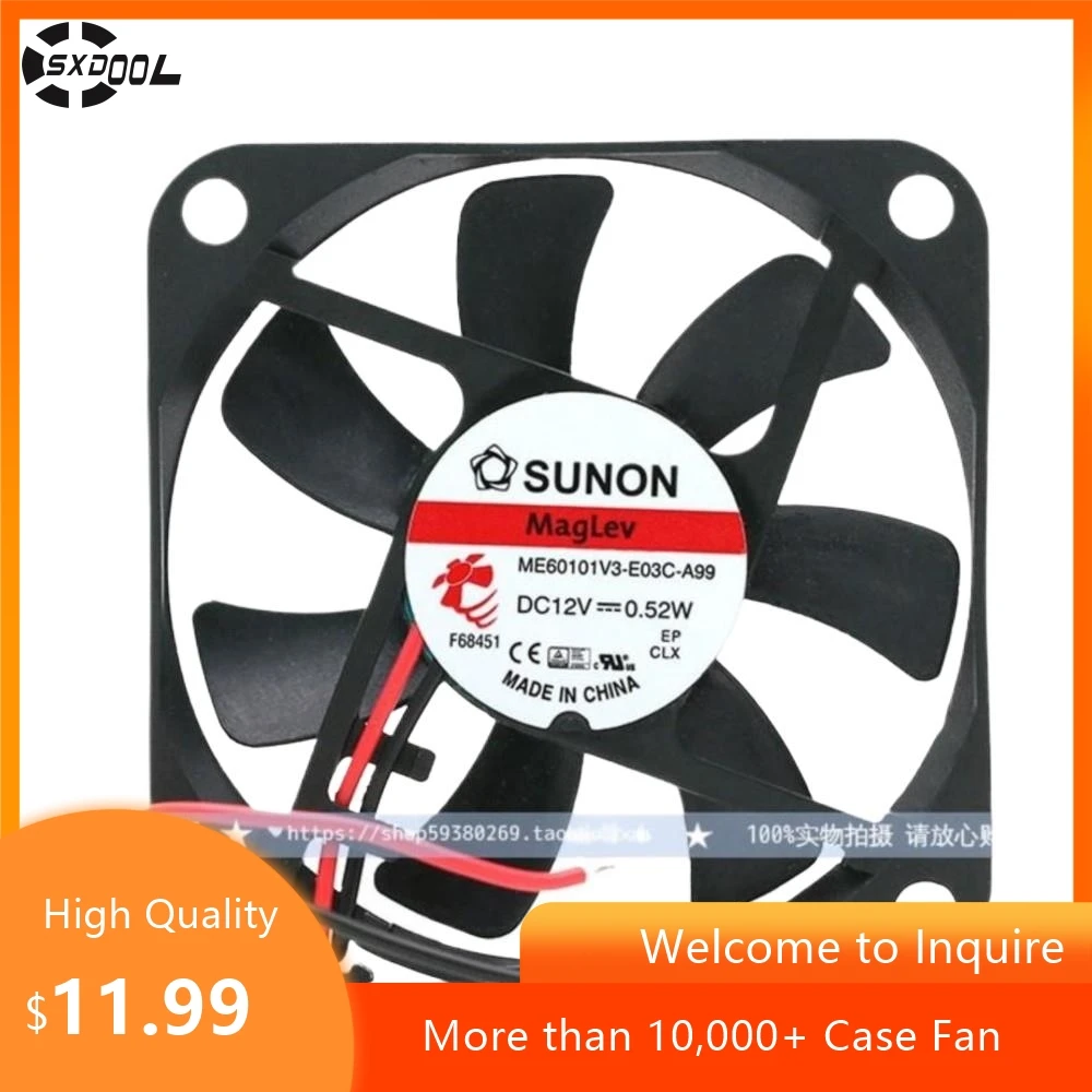 2pcs 60mm Fan for Sunon ME60101V3-E03C-A99 6010 12V 0.04A Ultra-Quiet Ultra-Thin Cooling Fan, 60x60x10mm, 0.52W, 2-Wire