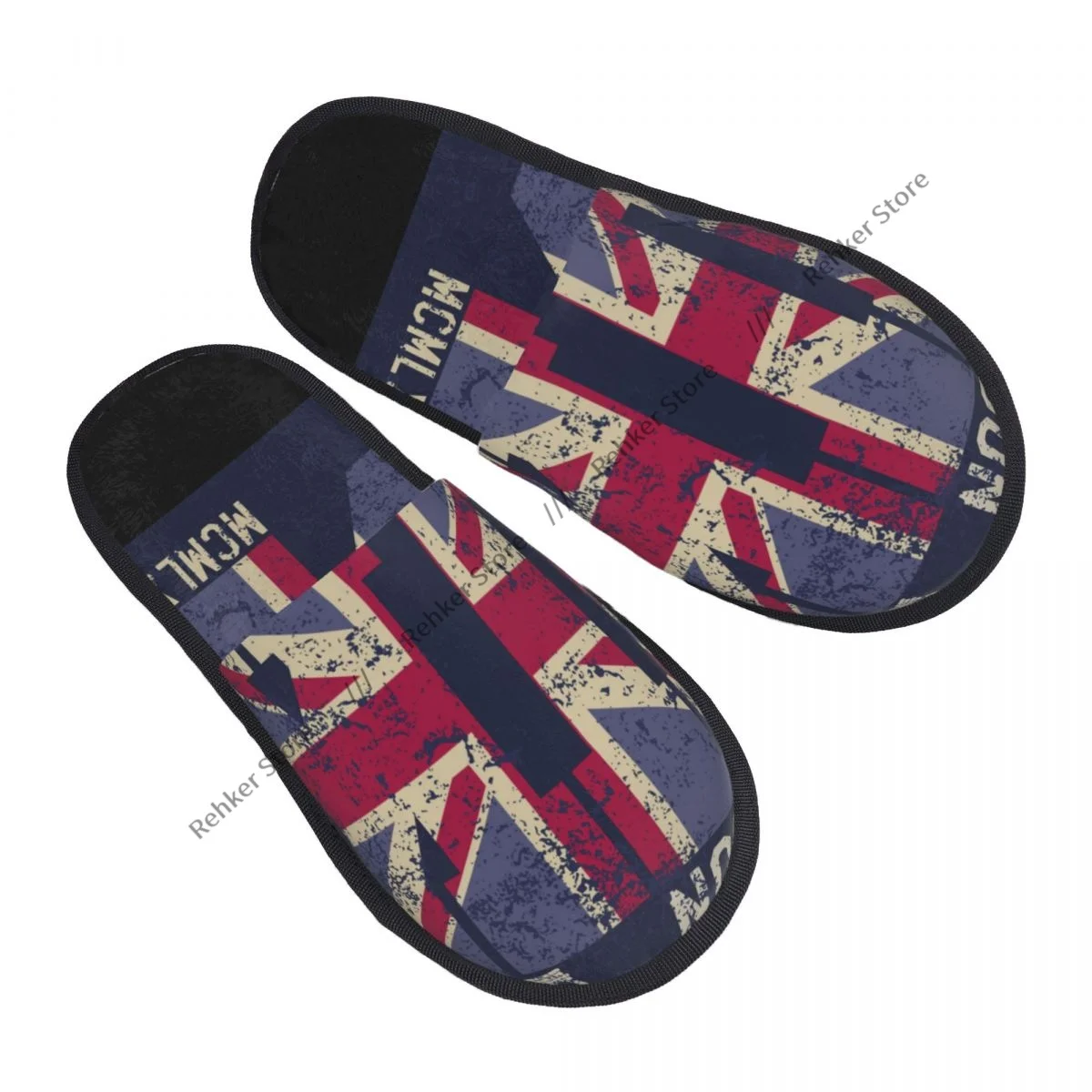 Home Slippers Indoor Bedroom Slipper Vintage London United Kingdom Flag Flip Flops Autumn Winter Furry Plush Shoes