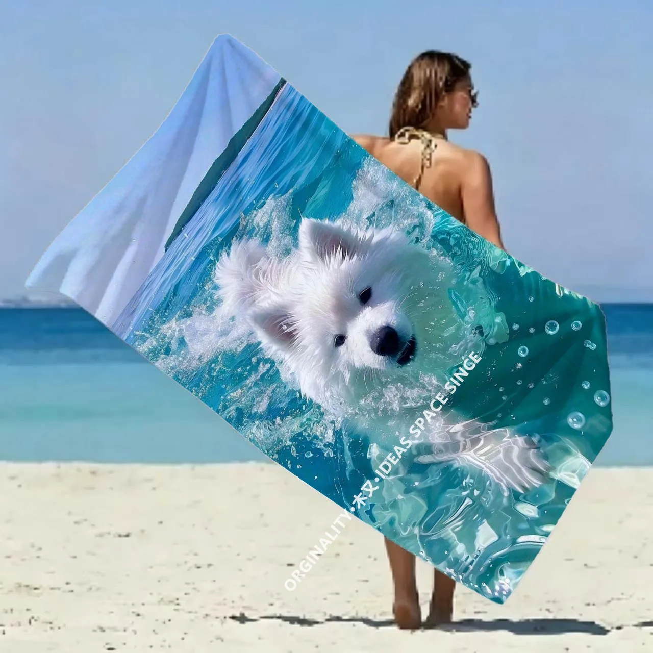 Cute Samoyed Swimming Beach Towel Patterned Sunscreen And Windproof Suitable For Swimming Pool Camping Travel