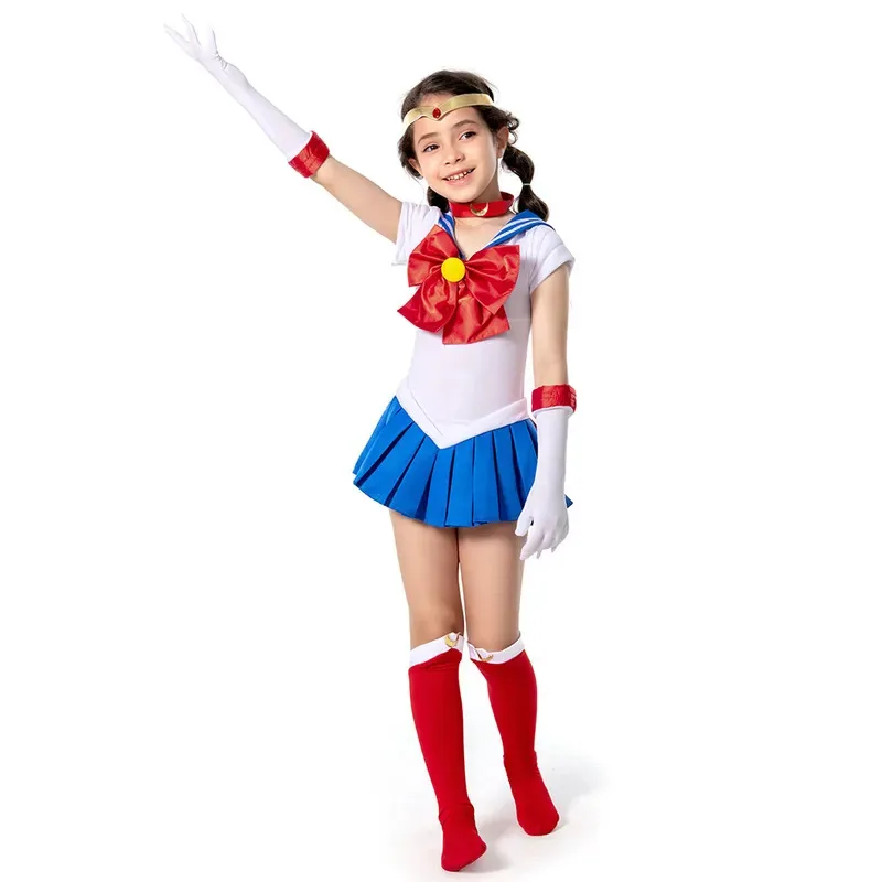 

Kids Anime Cosplay Party Costumes Set Usagi Tsukino Japanese School Uniform Children Girls Sailor Outfit Dress Gloves Sock